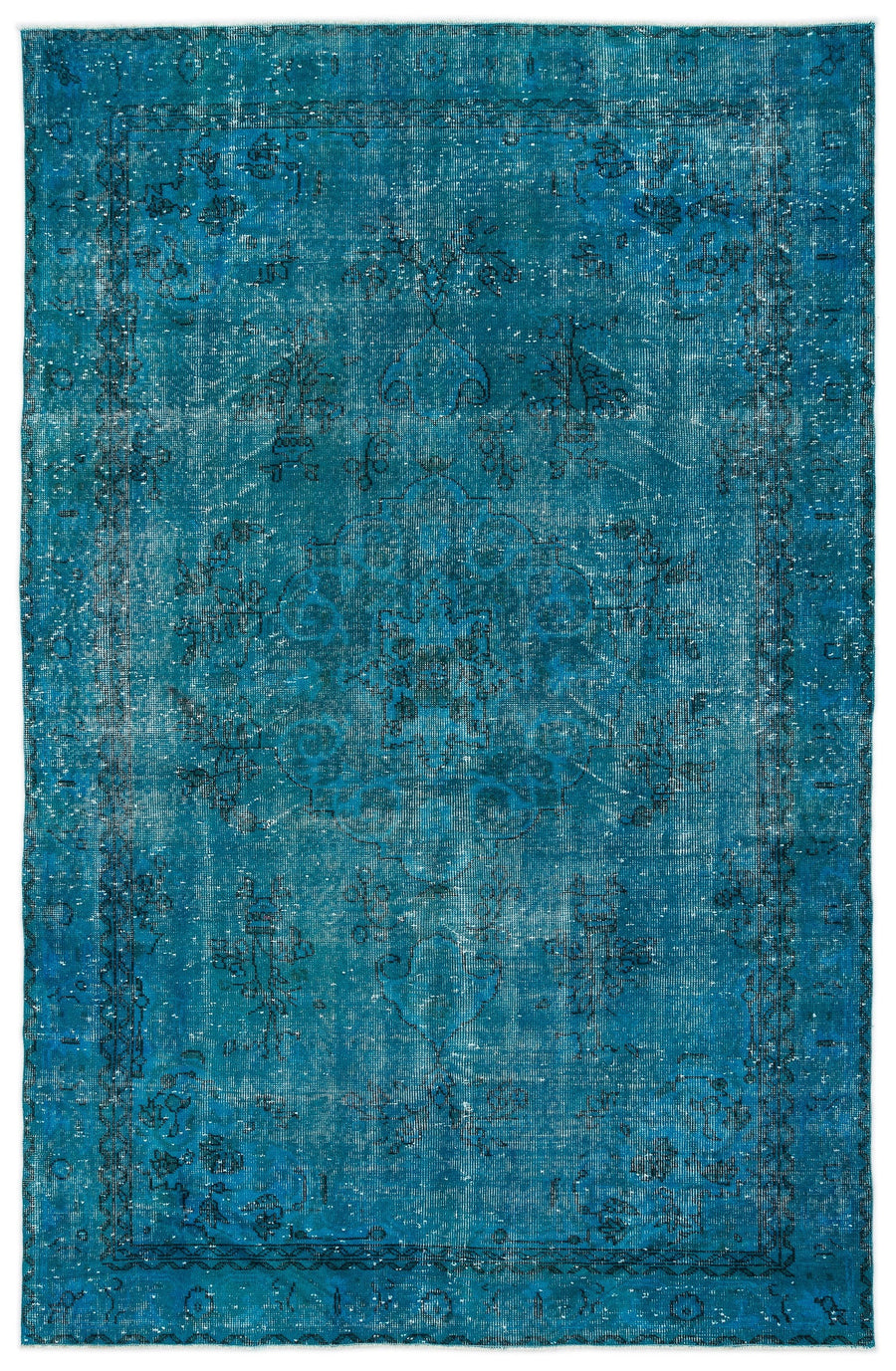 Tirena Turkuaz ve Lacivert Eskitme Desenli El Dokuma Halı 174x260 cm