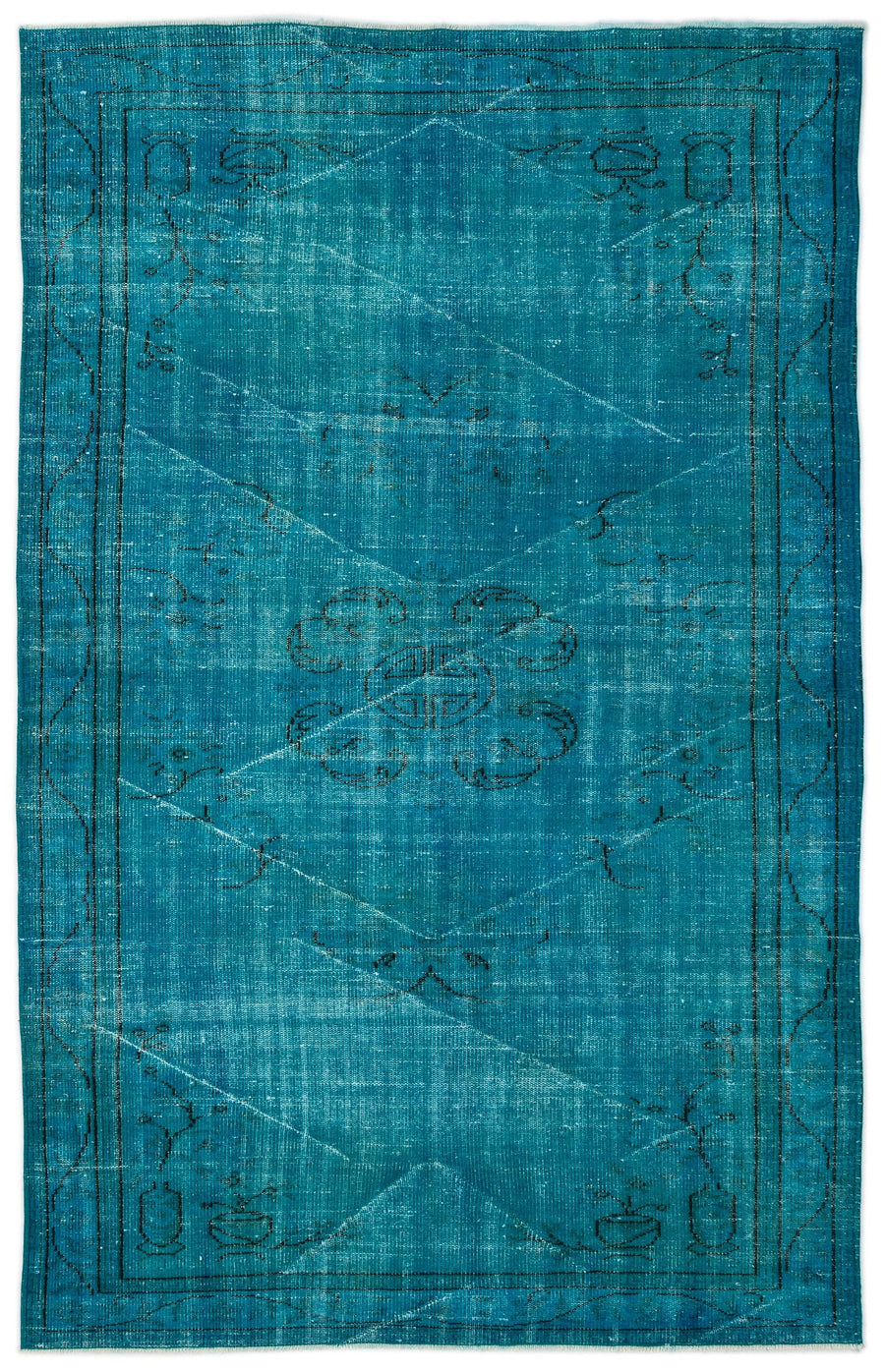 Tirena Turkuaz ve Siyah Geometrik Desenli El Dokuma Halı 173x278 cm