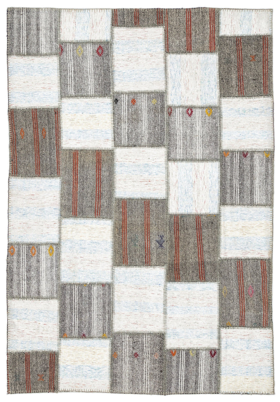 Kenove Gri ve Beyaz Çizgili El Dokuma Kilim 199x288 cm
