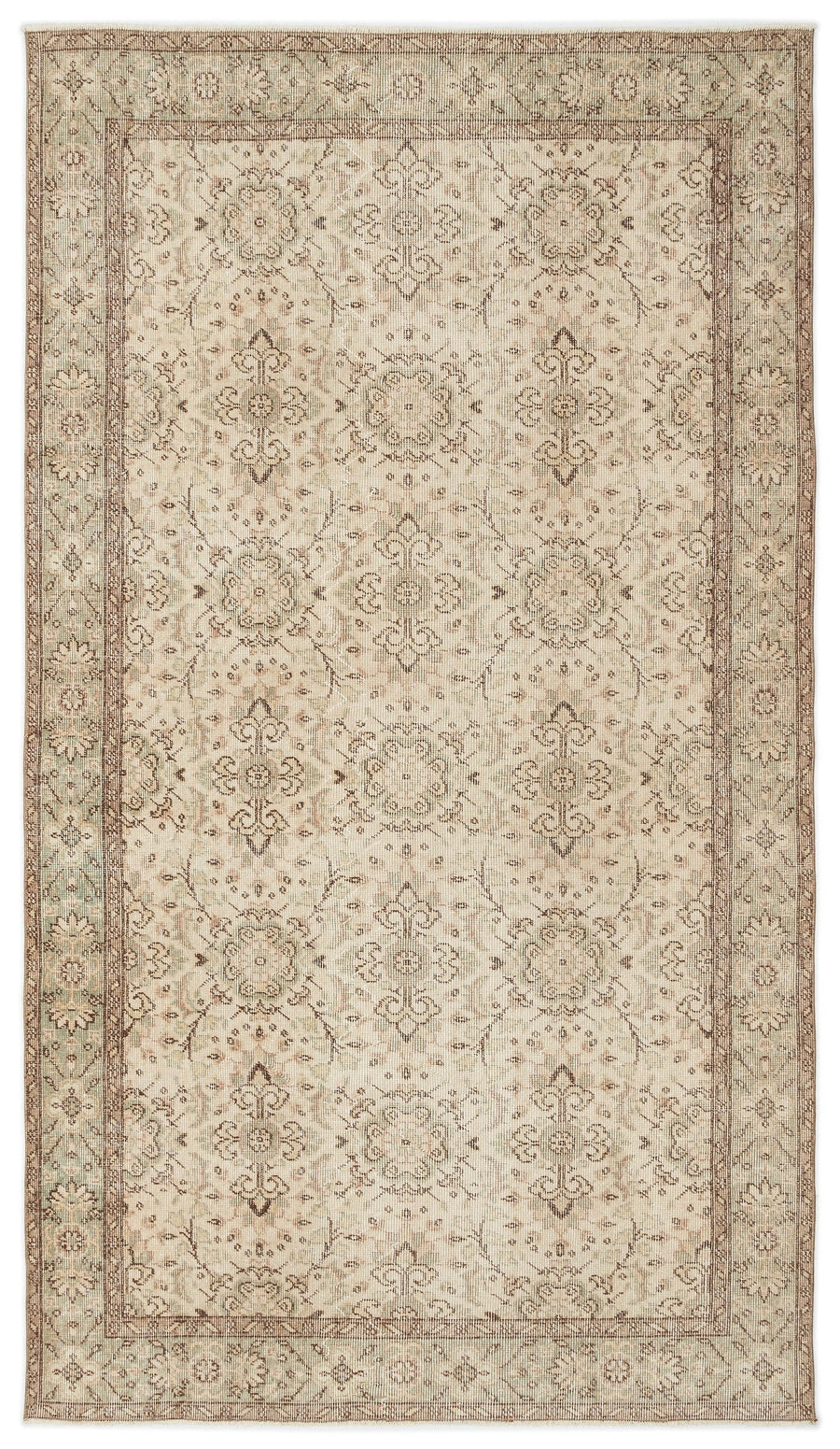 Tirena Bej ve Kahverengi Madalyon Desenli El Dokuma Halı 152x272 cm