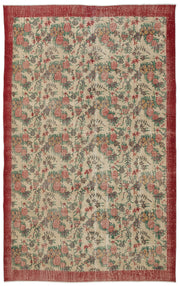 Tirena Bej ve Kırmızı Çiçek Desenli El Dokuma Halı 202x310 cm