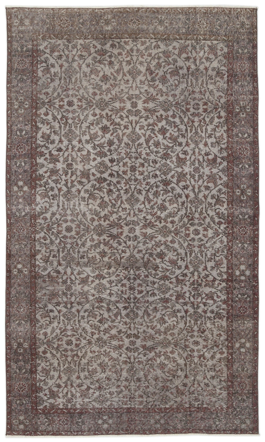 Tirena Gri ve Kahverengi Çiçek Desenli El Dokuma Halı 166x288 cm