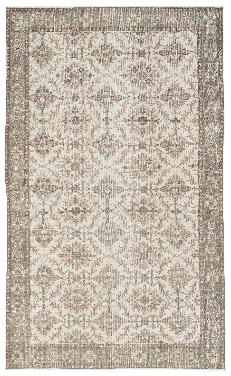 Tirena Bej ve Krem Madalyon Desenli El Dokuma Halı 185x305 cm