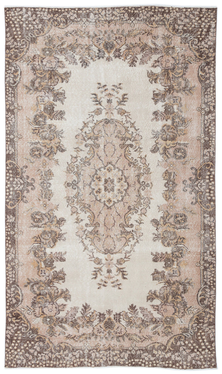 Tirena Bej ve Kahverengi Madalyon Desenli El Dokuma Halı 176x300 cm