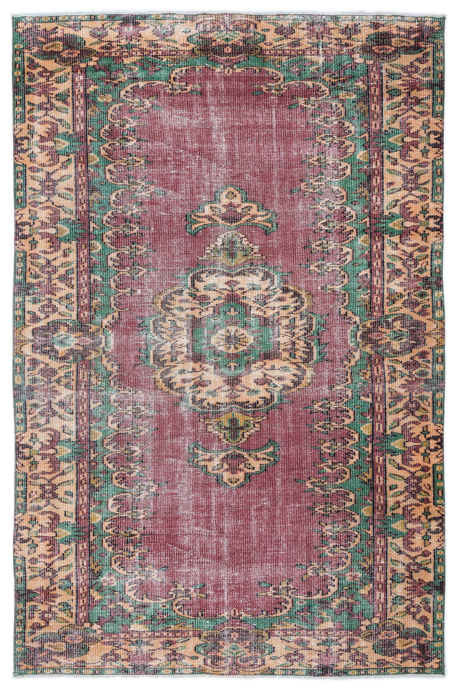 Tirena Bordo ve Yeşil Madalyon Desenli El Dokuma Halı 166x253 cm