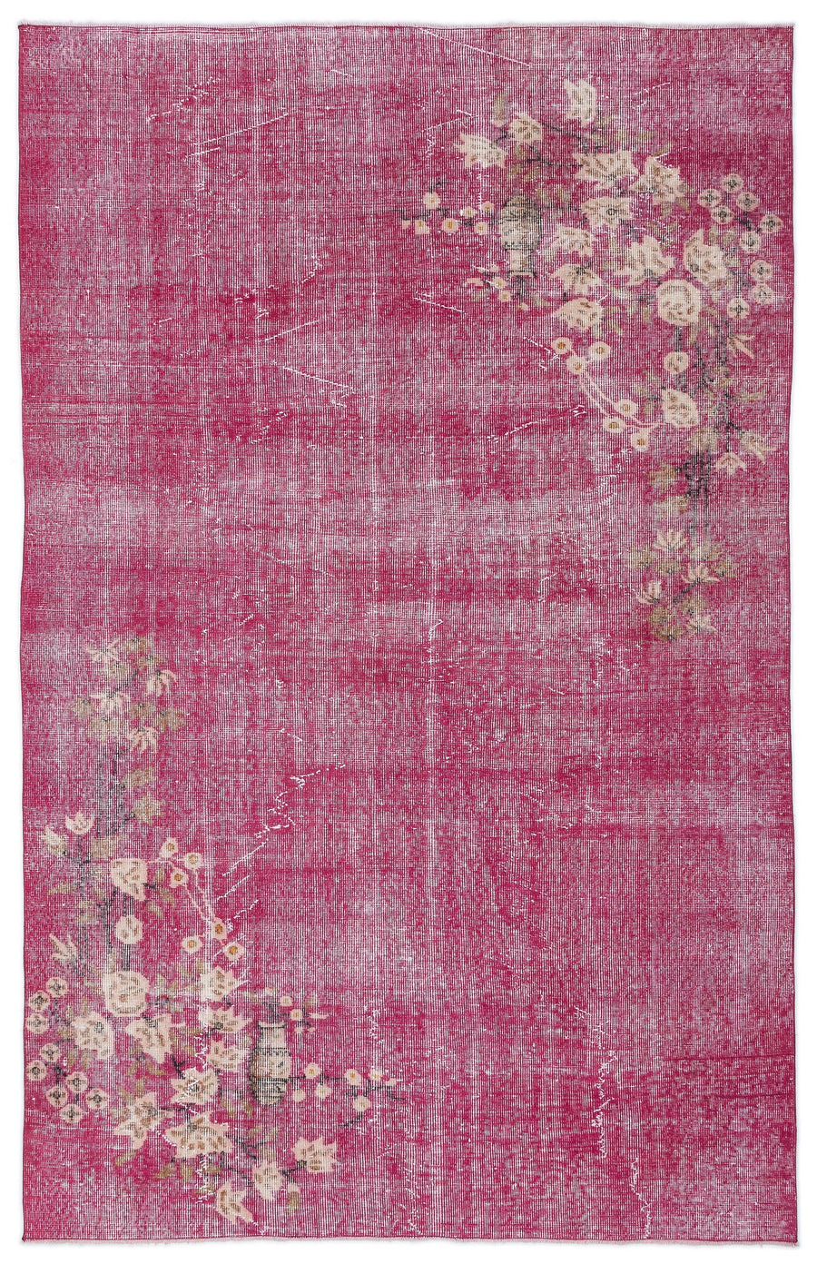 Tirena Pembe ve Beyaz Çiçek Desenli El Dokuma Halı 175x277 cm