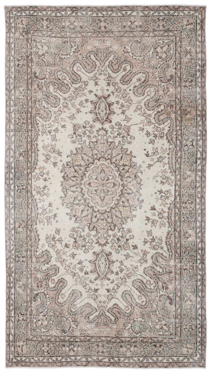 Tirena Bej ve Gri Madalyon Desenli El Dokuma Halı 170x301 cm