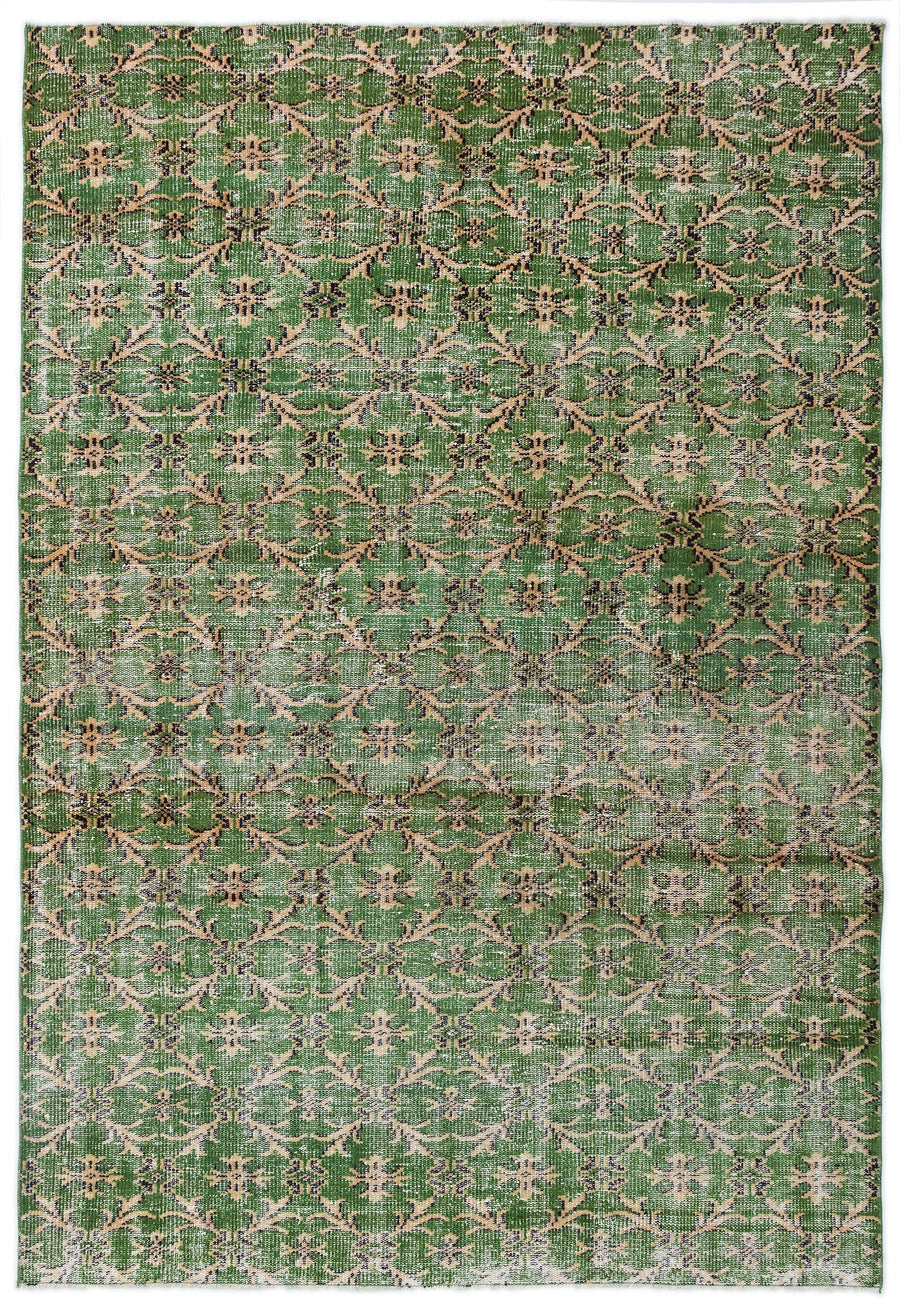 Tirena Yeşil ve Bej Geometrik Desenli El Dokuma Halı 178x257 cm