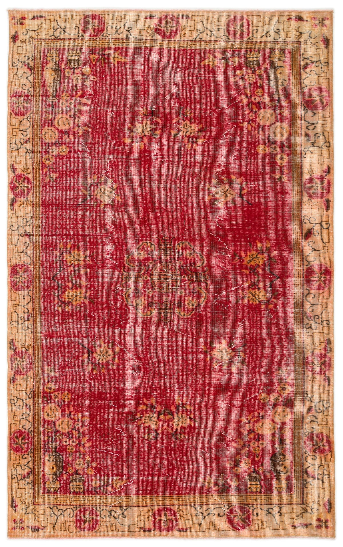 Tirena Kırmızı ve Bej Çiçek Desenli El Dokuma Halı 165x265 cm