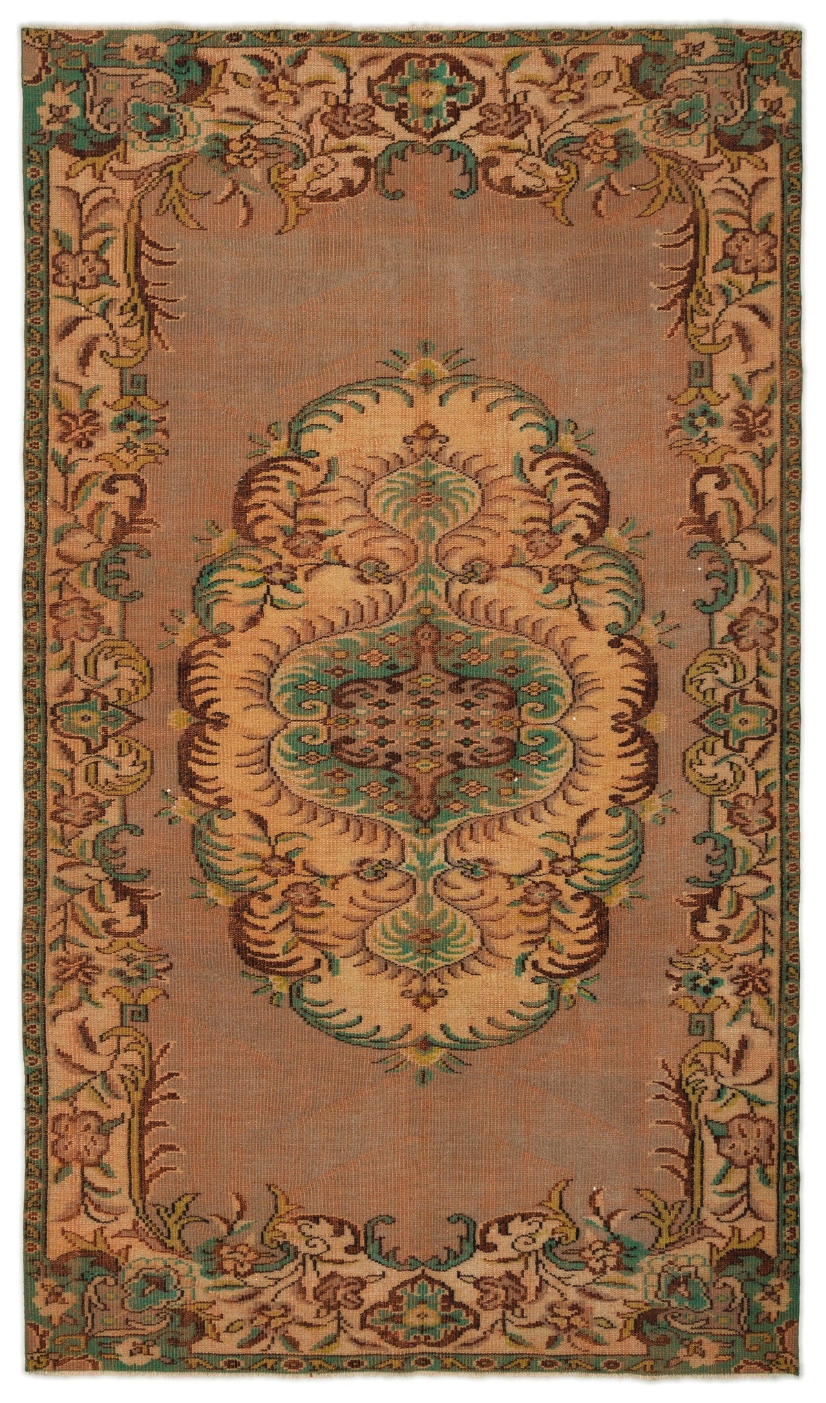 Tirena Pembe ve Yeşil Madalyon Desenli El Dokuma Halı 165x284 cm