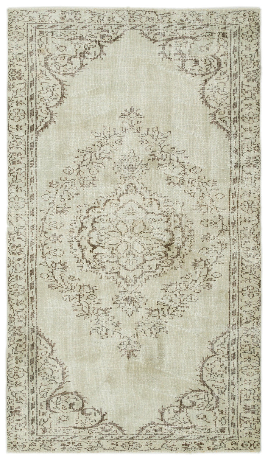Tirena Bej ve Kahverengi Madalyon Desenli El Dokuma Halı 151x261 cm
