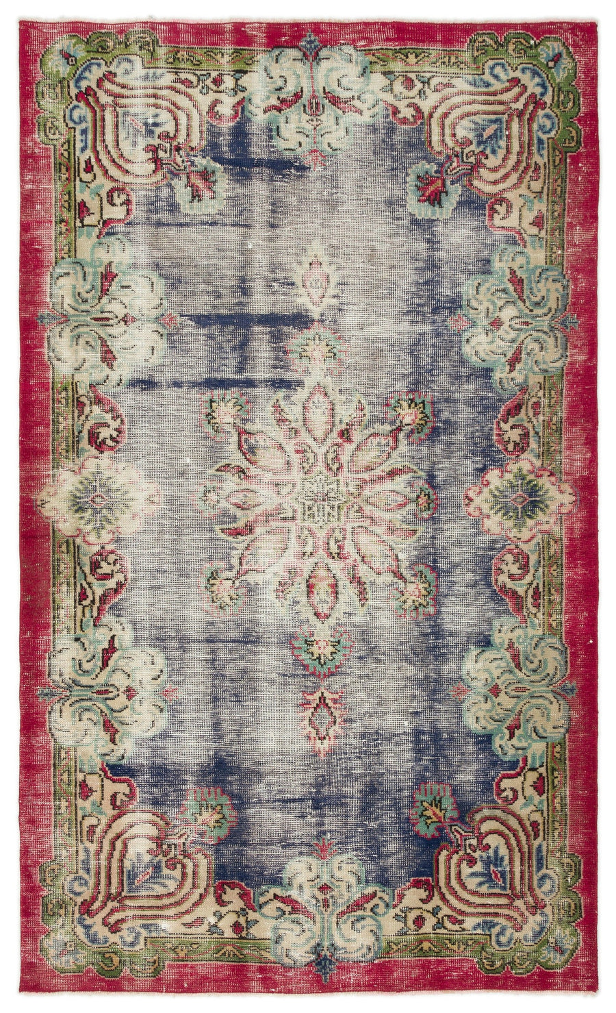 Tirena Lacivert ve Kırmızı Madalyon Desenli El Dokuma Halı 150x261 cm