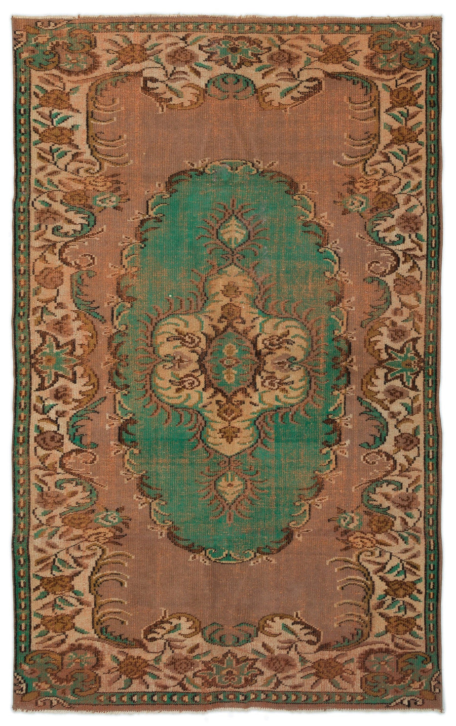 Tirena Kahverengi ve Yeşil Madalyon Desenli El Dokuma Halı 163x263 cm