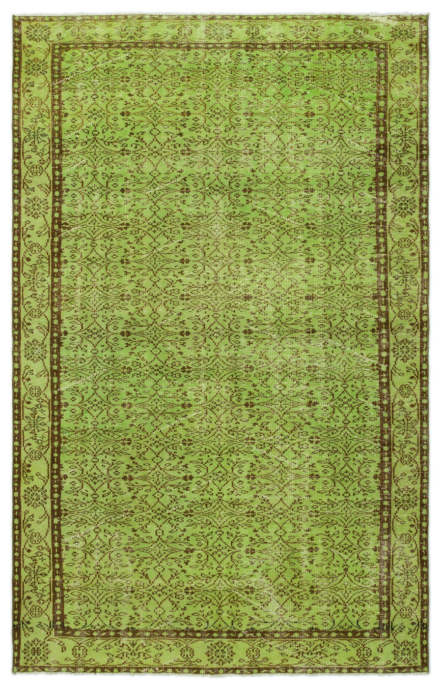 Tirena Yeşil ve Kahverengi Çiçek Desenli El Dokuma Halı 182x285 cm