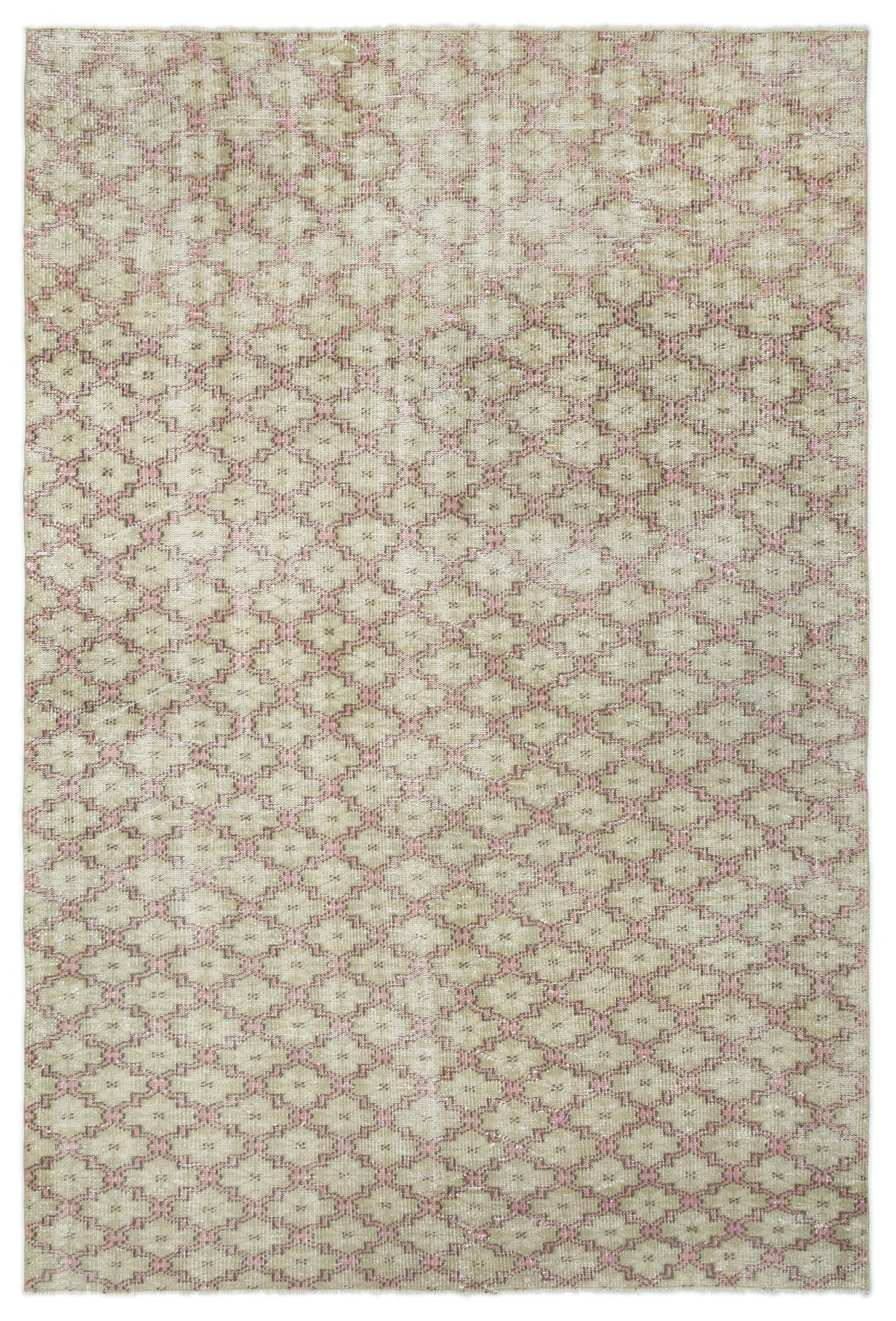 Tirena Bej ve Pembe Geometrik Desenli El Dokuma Halı 167x255 cm