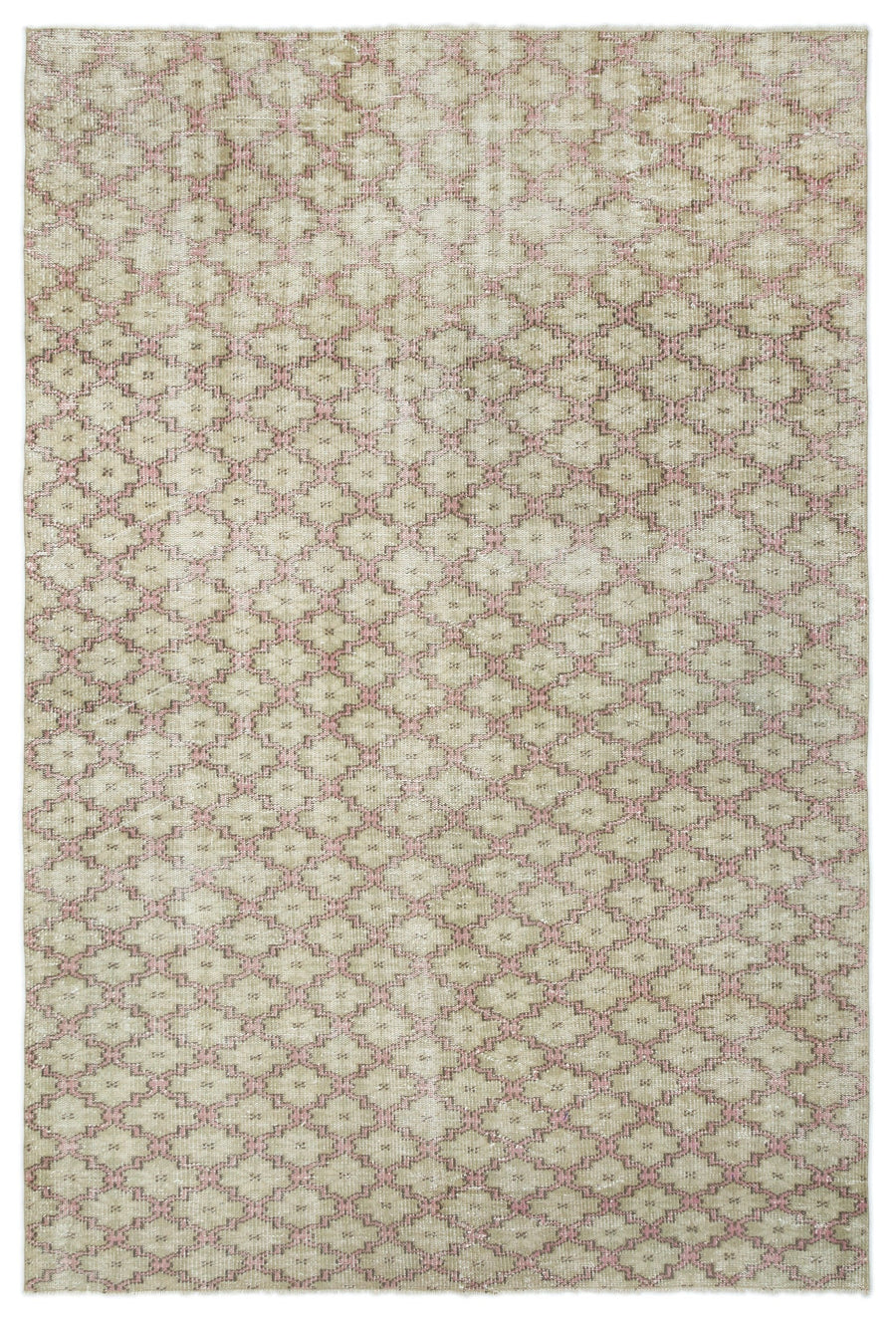 Tirena Bej ve Pembe Geometrik Desenli El Dokuma Halı 167x255 cm