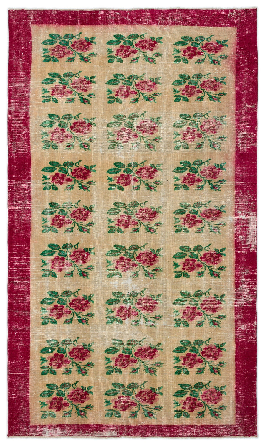 Tirena Bej ve Bordo Çiçek Desenli El Dokuma Halı 155x256 cm