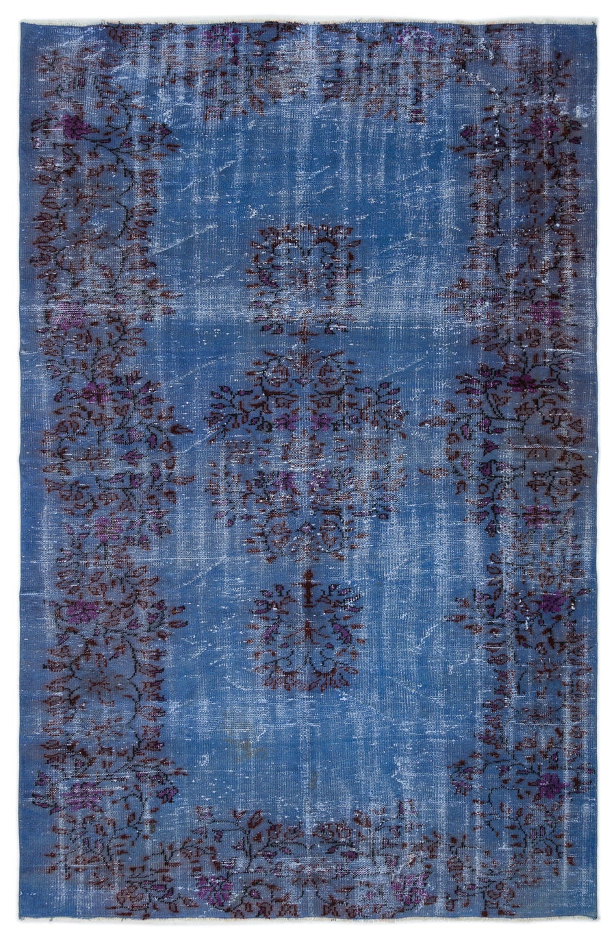 Tirena Mavi ve Mor Çiçek Desenli El Dokuma Halı 165x254 cm