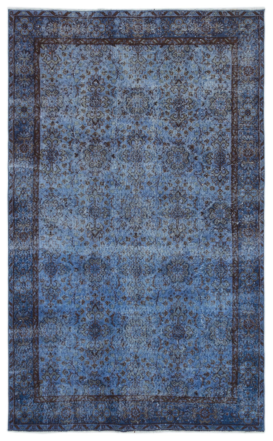 Tirena Mavi ve Kahverengi Çiçek Desenli El Dokuma Halı 160x265 cm