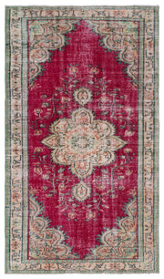 Tirena Kırmızı ve Bej Madalyon Desenli El Dokuma Halı 151x267 cm