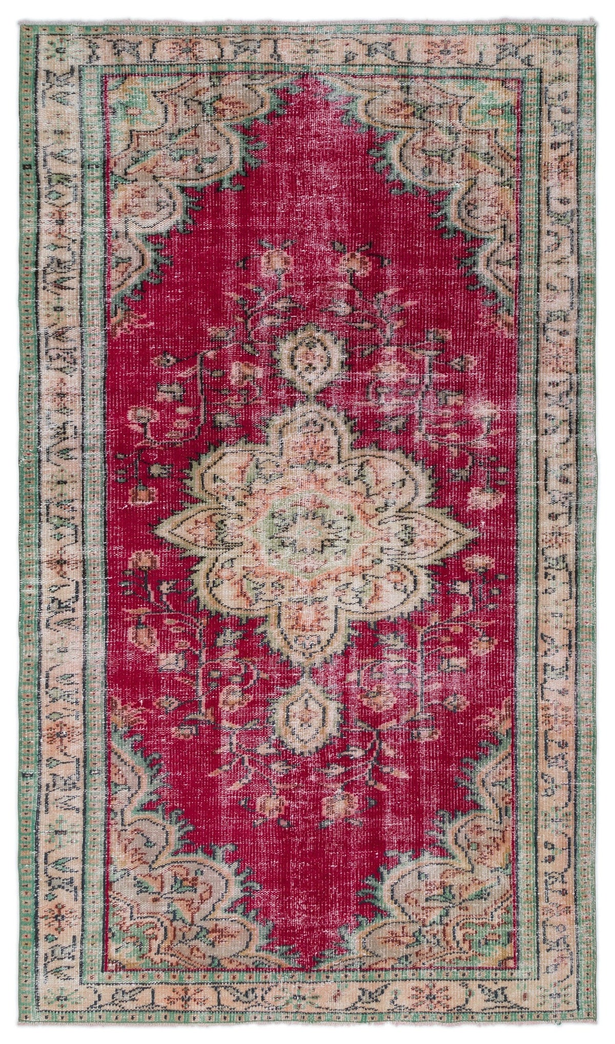 Tirena Kırmızı ve Bej Madalyon Desenli El Dokuma Halı 151x267 cm