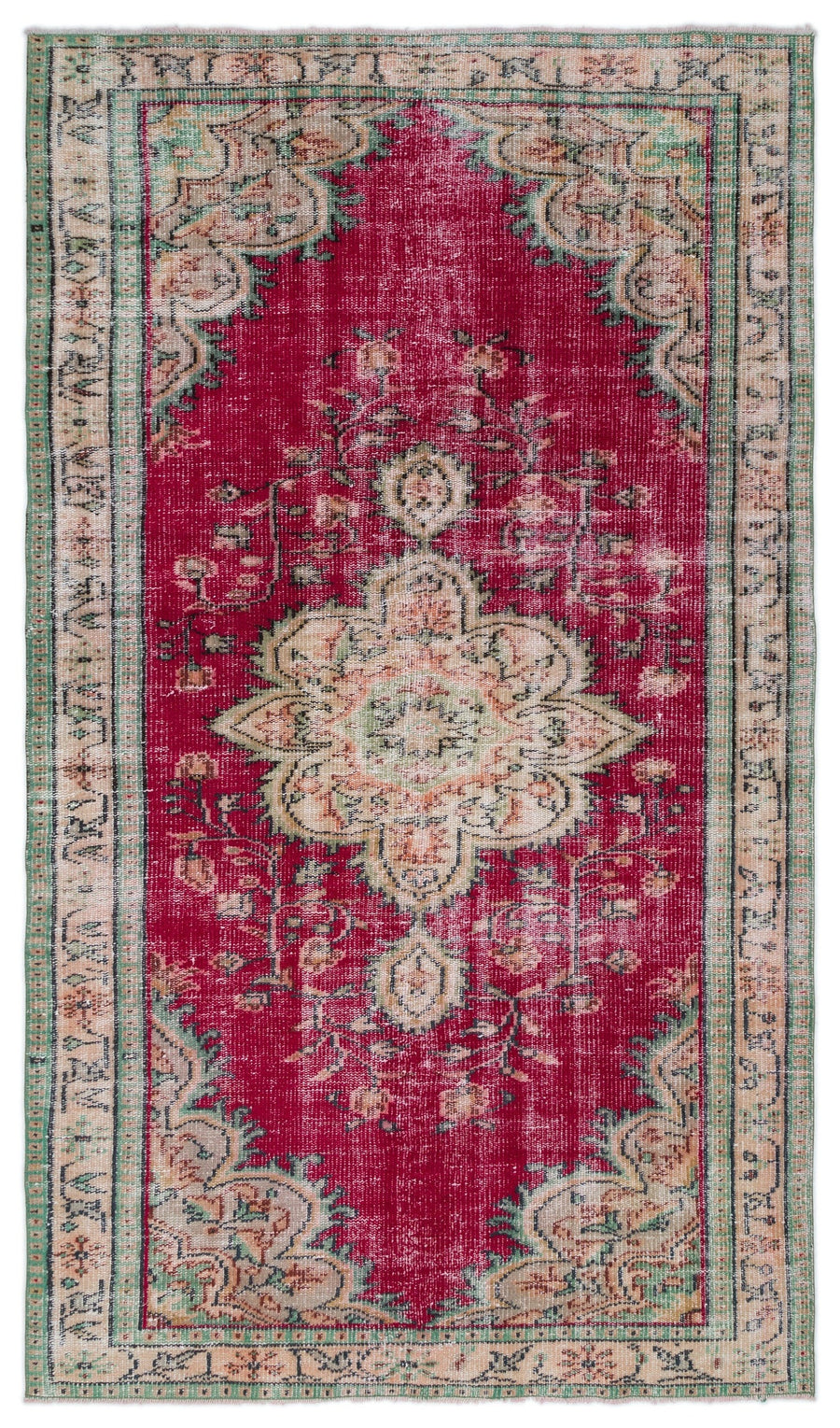 Tirena Kırmızı ve Bej Madalyon Desenli El Dokuma Halı 151x267 cm