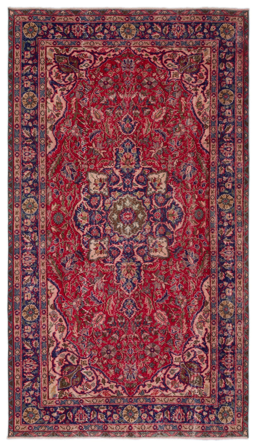 Tirena Kırmızı ve Lacivert Madalyon Desenli El Dokuma Halı 160x287 cm