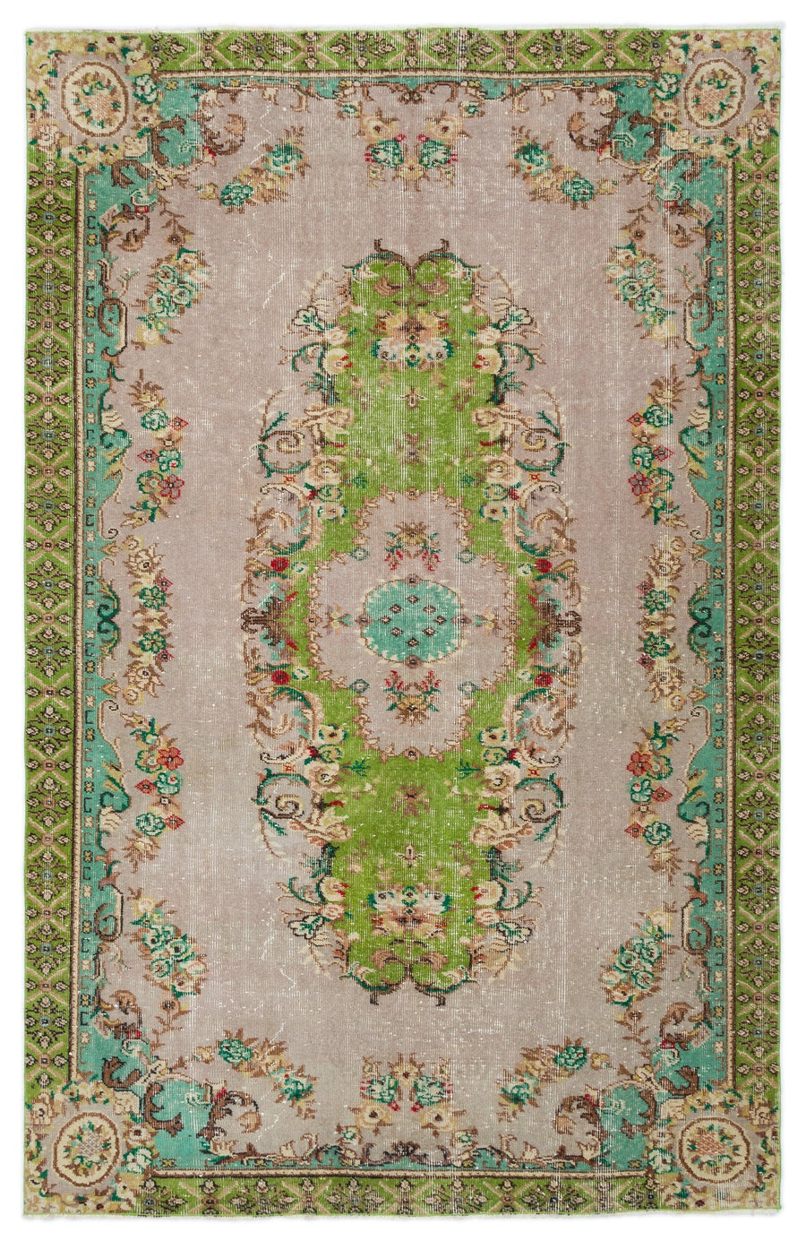 Tirena Bej ve Yeşil Madalyon Desenli El Dokuma Halı 159x245 cm