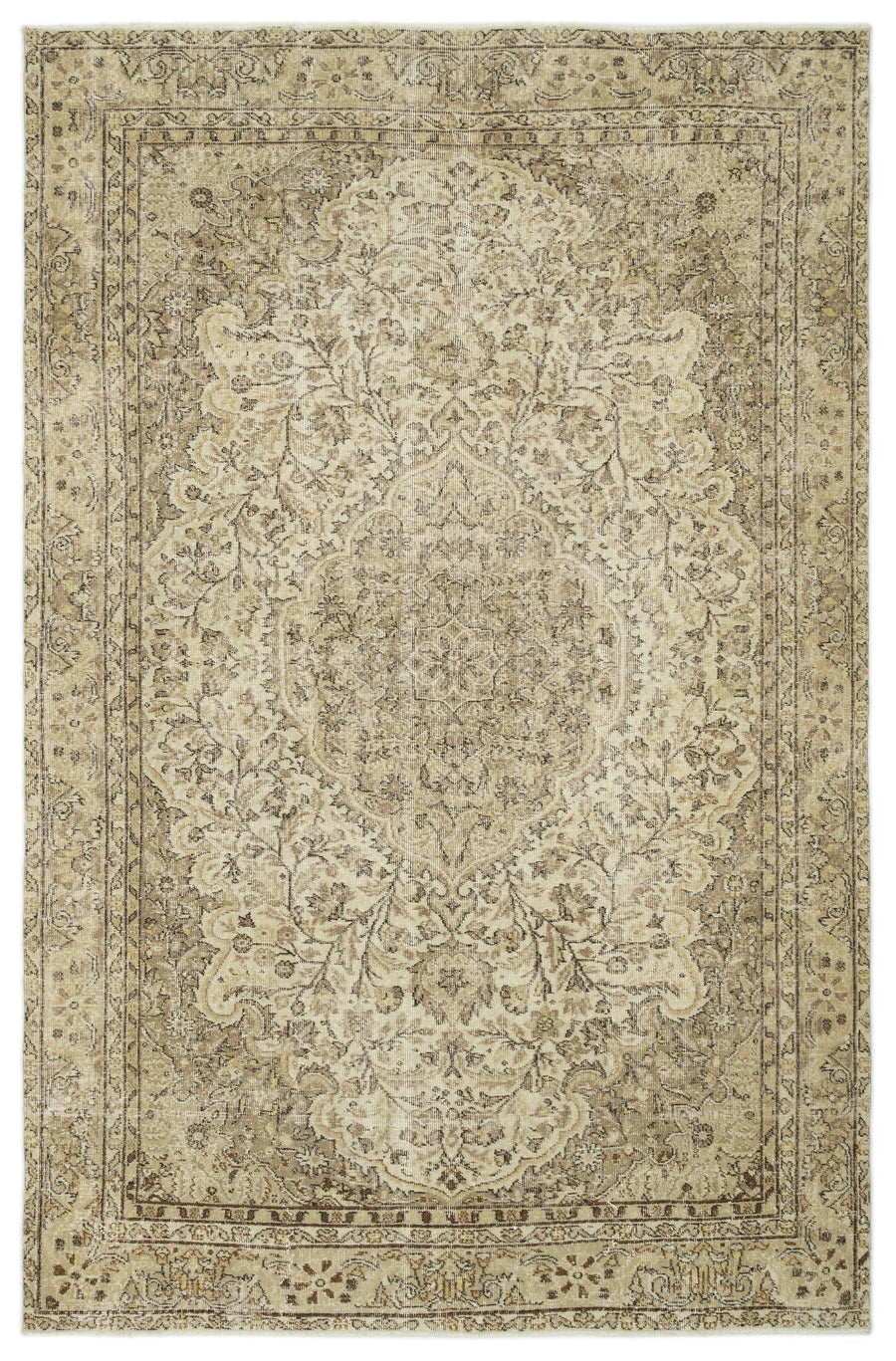 Tirena Bej ve Kahverengi Madalyon Desenli El Dokuma Halı 185x280 cm