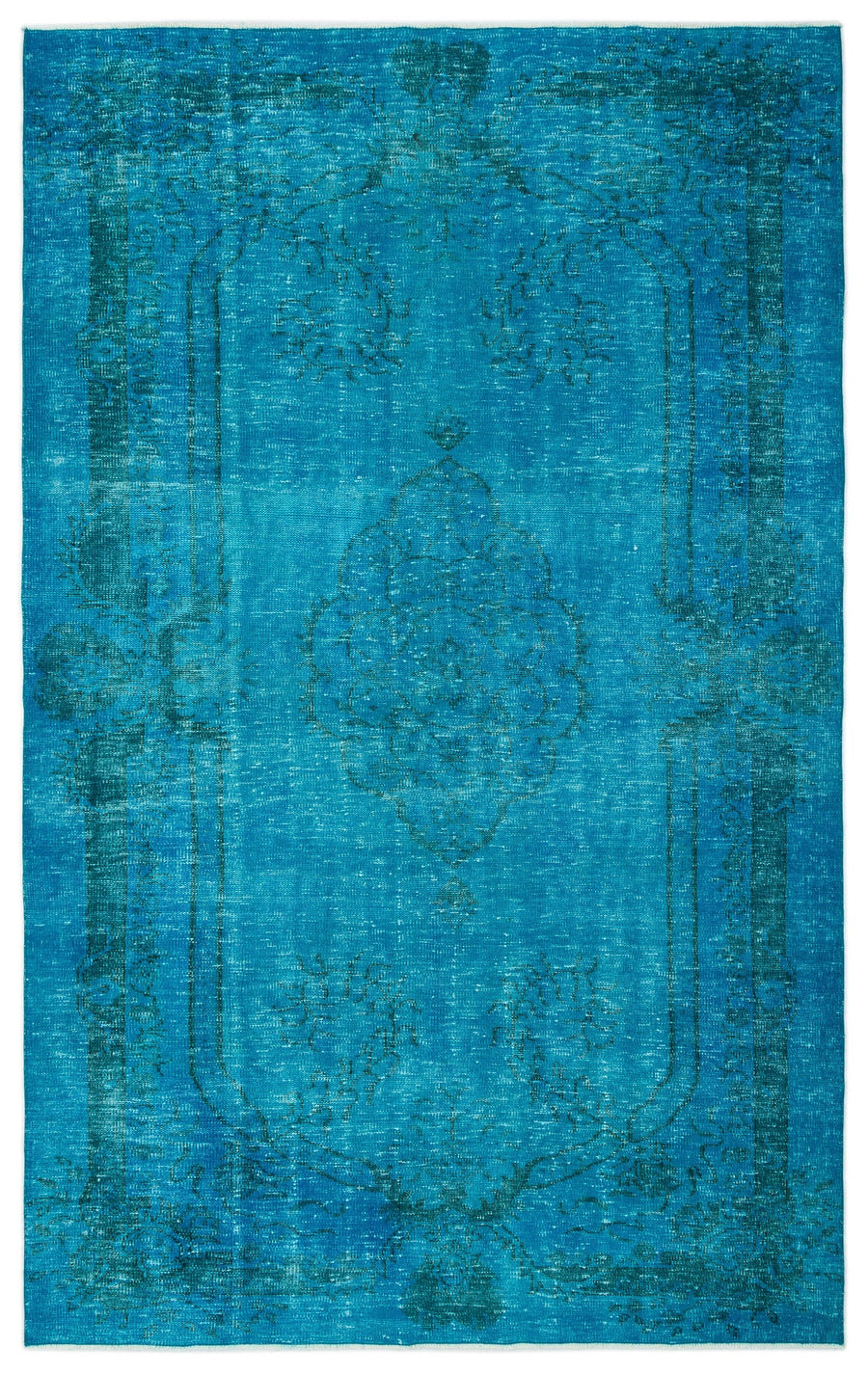 Tirena Turkuaz ve Lacivert Madalyon Desenli El Dokuma Halı 184x302 cm