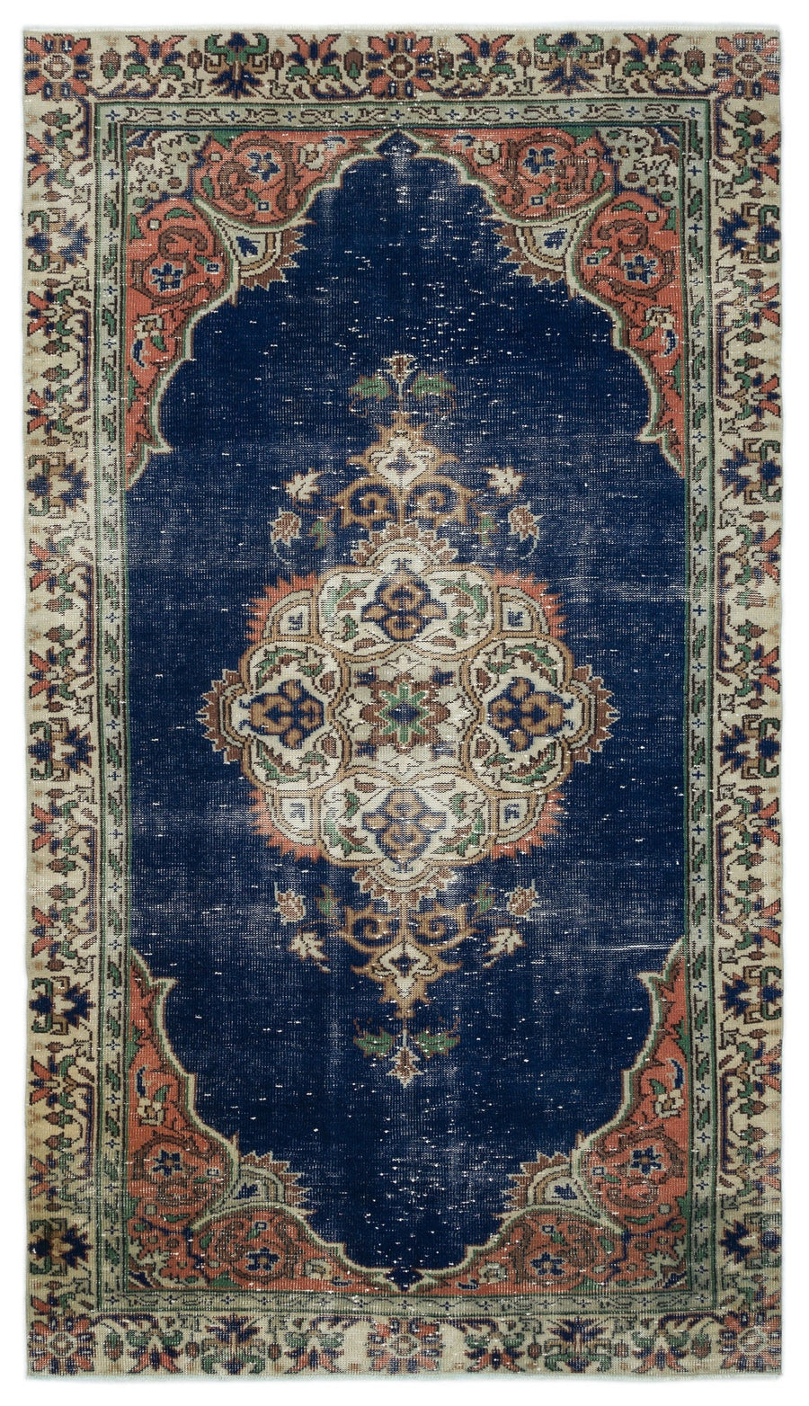 Tirena Lacivert ve Turuncu Madalyon Desenli El Dokuma Halı 165x288 cm
