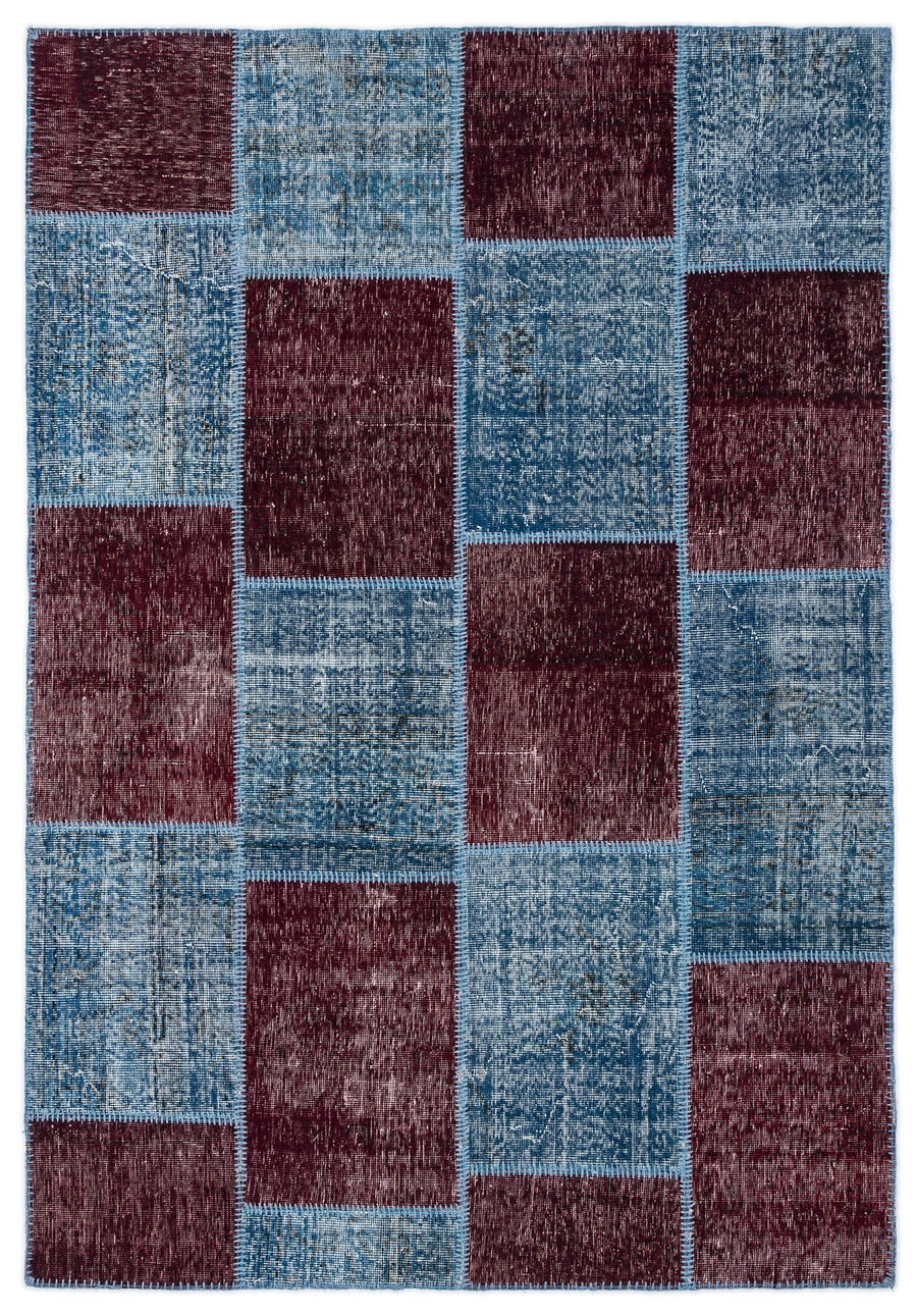 Kilva Turkuaz ve Mavi Patchwork Desenli El Dokuma Halı 160x230 cm