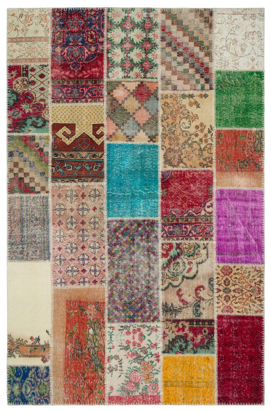 Kilva Çok Renkli ve Beyaz Patchwork Desenli El Dokuma Halı 199x303 cm