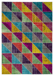 Kilva Çok Renkli ve Gri Patchwork Desenli El Dokuma Halı 203x287 cm