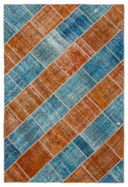 Kilva Turkuaz ve Turuncu Patchwork Desenli El Dokuma Halı 160x230 cm