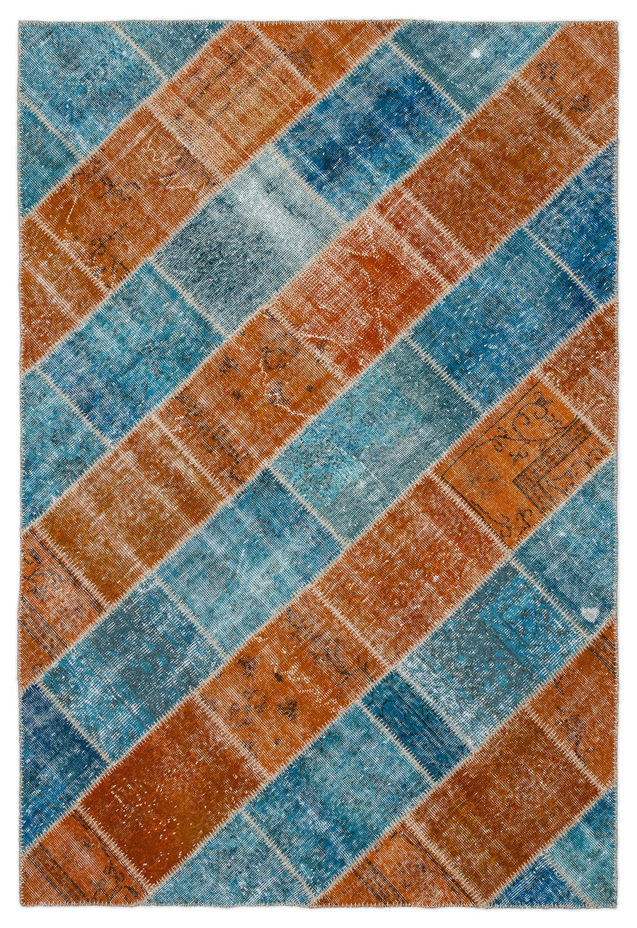 Kilva Turkuaz ve Turuncu Patchwork Desenli El Dokuma Halı 160x230 cm