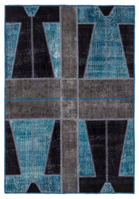 Kilva Turkuaz ve Gri Patchwork Desenli El Dokuma Halı 160x230 cm