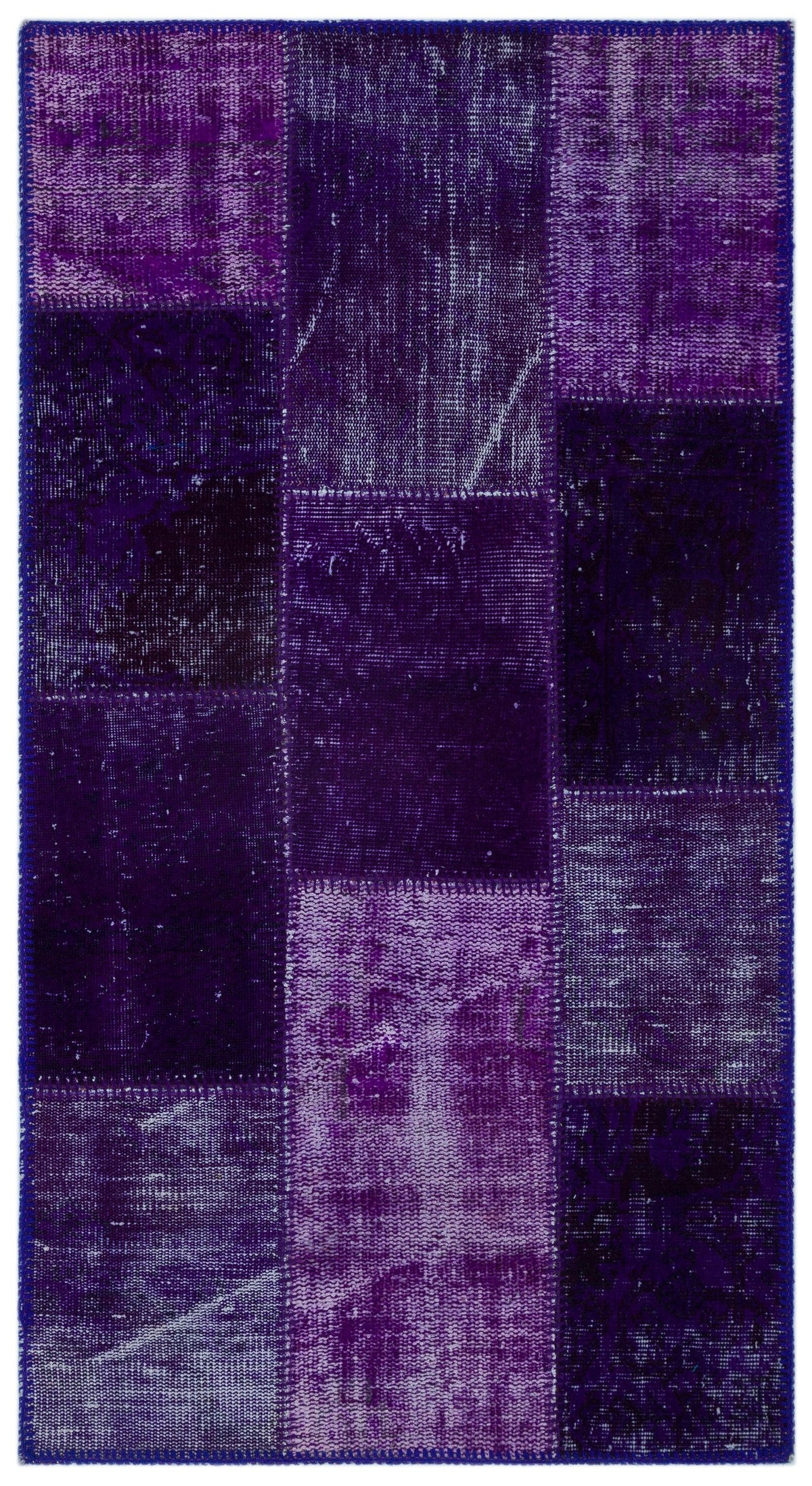 Kilva Mor ve Lacivert Patchwork Desenli El Dokuma Halı 80x150 cm