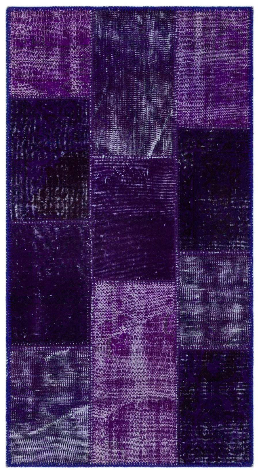 Kilva Mor ve Lacivert Patchwork Desenli El Dokuma Halı 80x150 cm