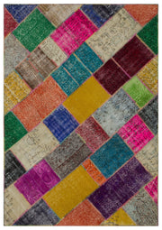 Kilva Çok Renkli ve Gri Patchwork Desenli El Dokuma Halı 160x233 cm