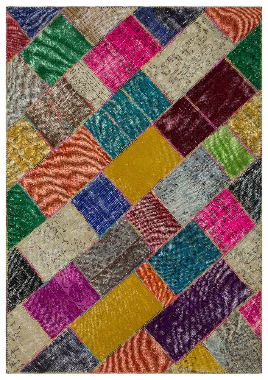Kilva Çok Renkli ve Gri Patchwork Desenli El Dokuma Halı 160x233 cm