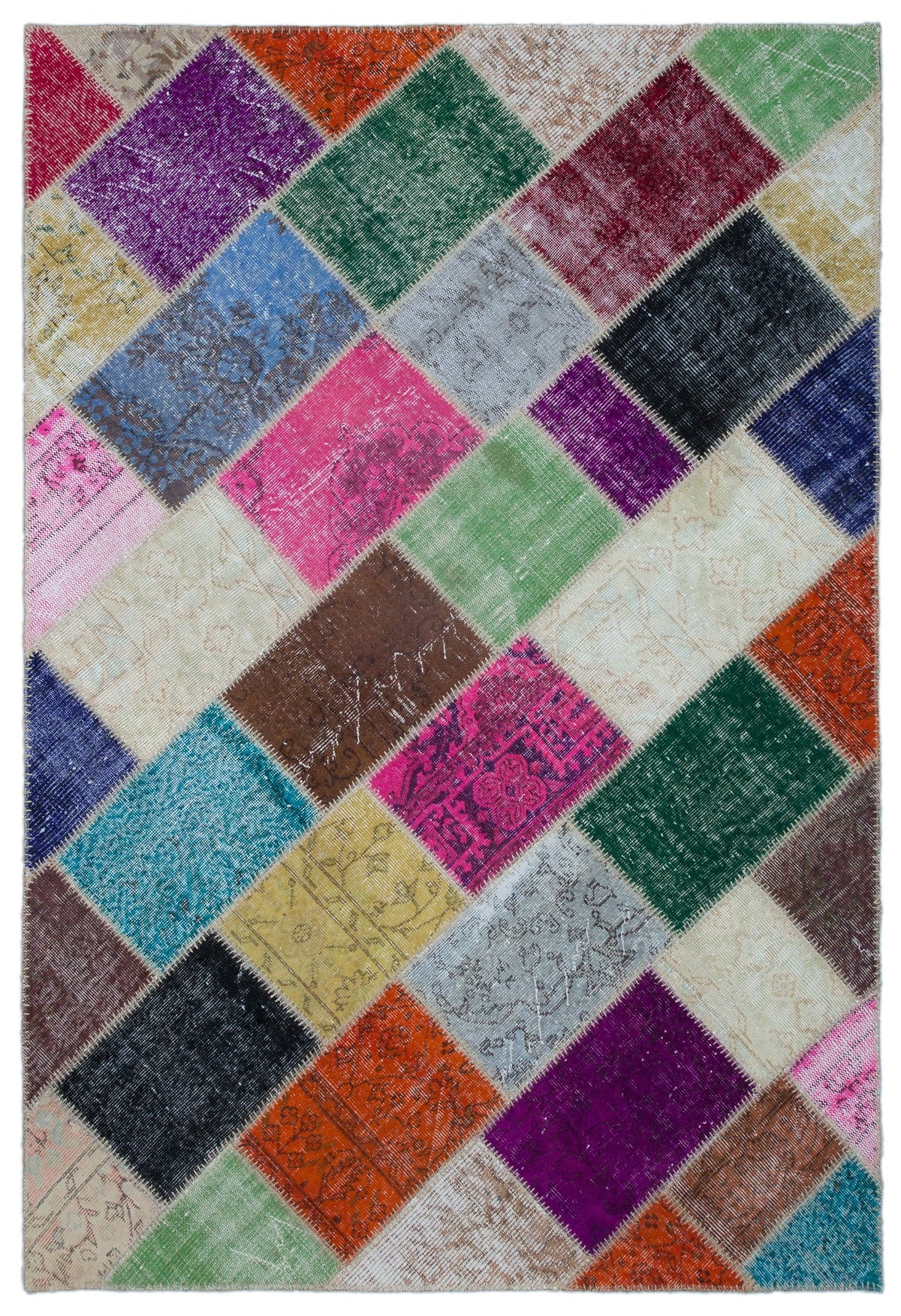 Kilva Çok Renkli ve Beyaz Patchwork Desenli El Dokuma Halı 160x230 cm