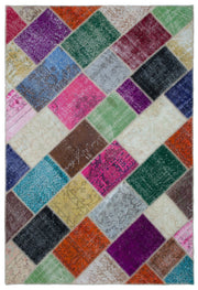 Kilva Çok Renkli ve Beyaz Patchwork Desenli El Dokuma Halı 160x230 cm