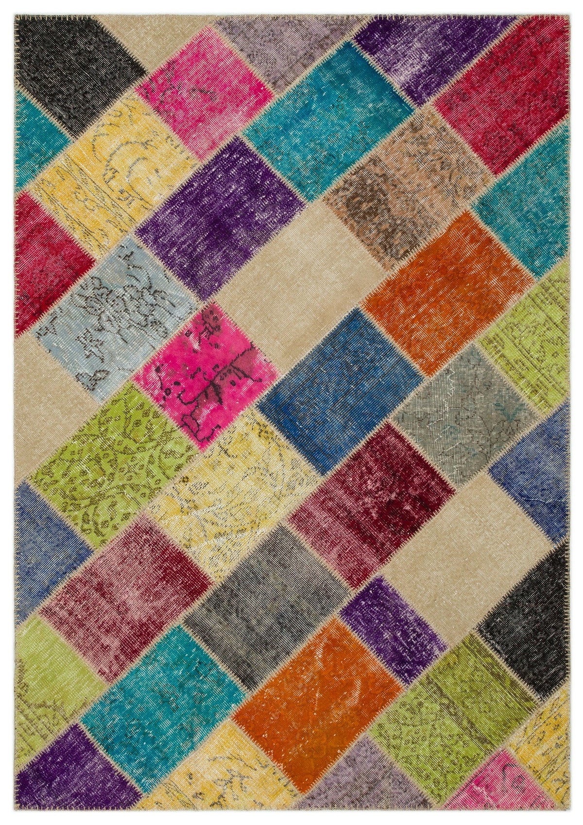 Kilva Çok Renkli ve Bej Patchwork Desenli El Dokuma Halı 160x230 cm