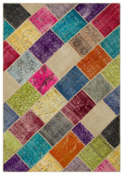 Kilva Çok Renkli ve Bej Patchwork Desenli El Dokuma Halı 160x230 cm