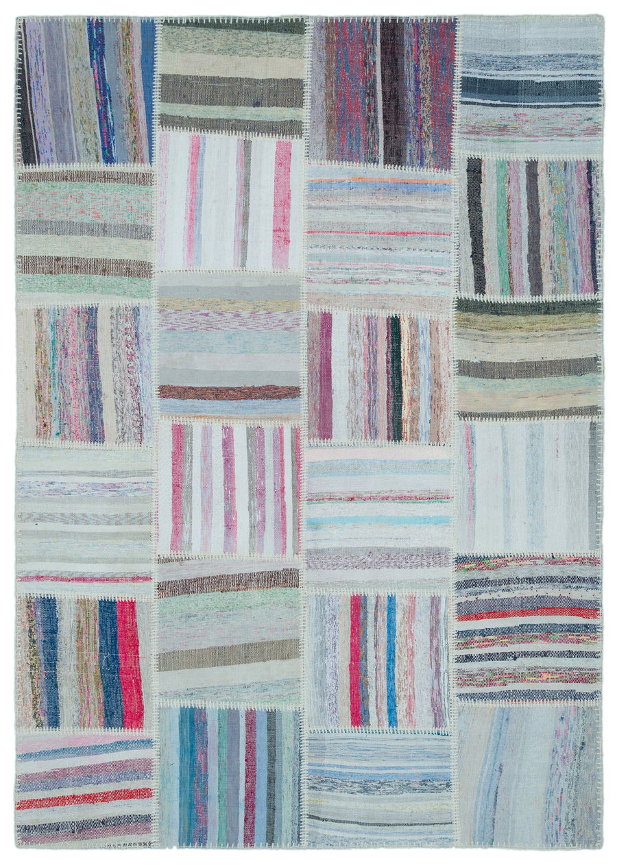 Kenove Çok Renkli ve Beyaz Çizgili El Dokuma Kilim 160x225 cm