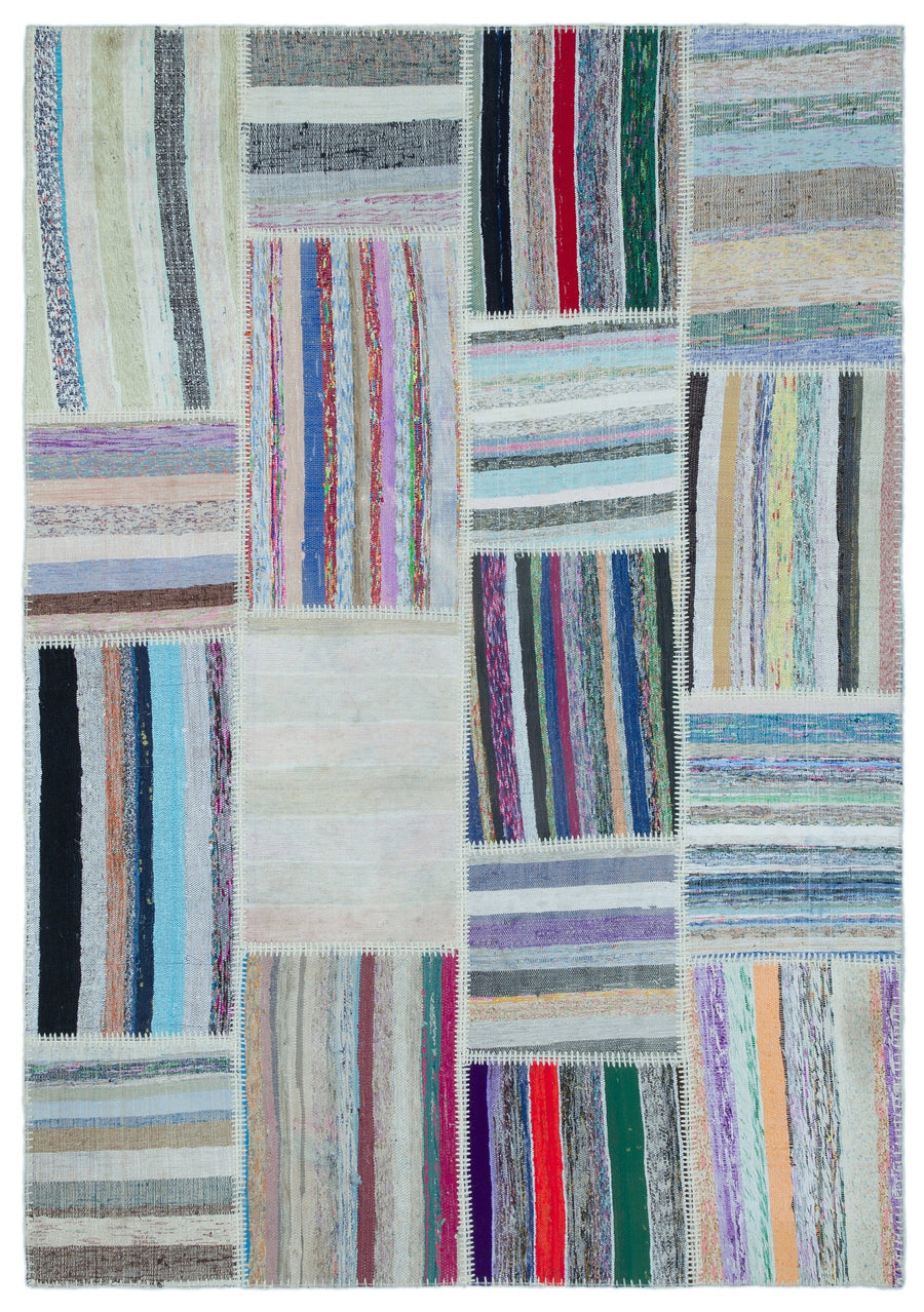 Kenove Çok Renkli ve Bej Çizgili El Dokuma Kilim 160x228 cm