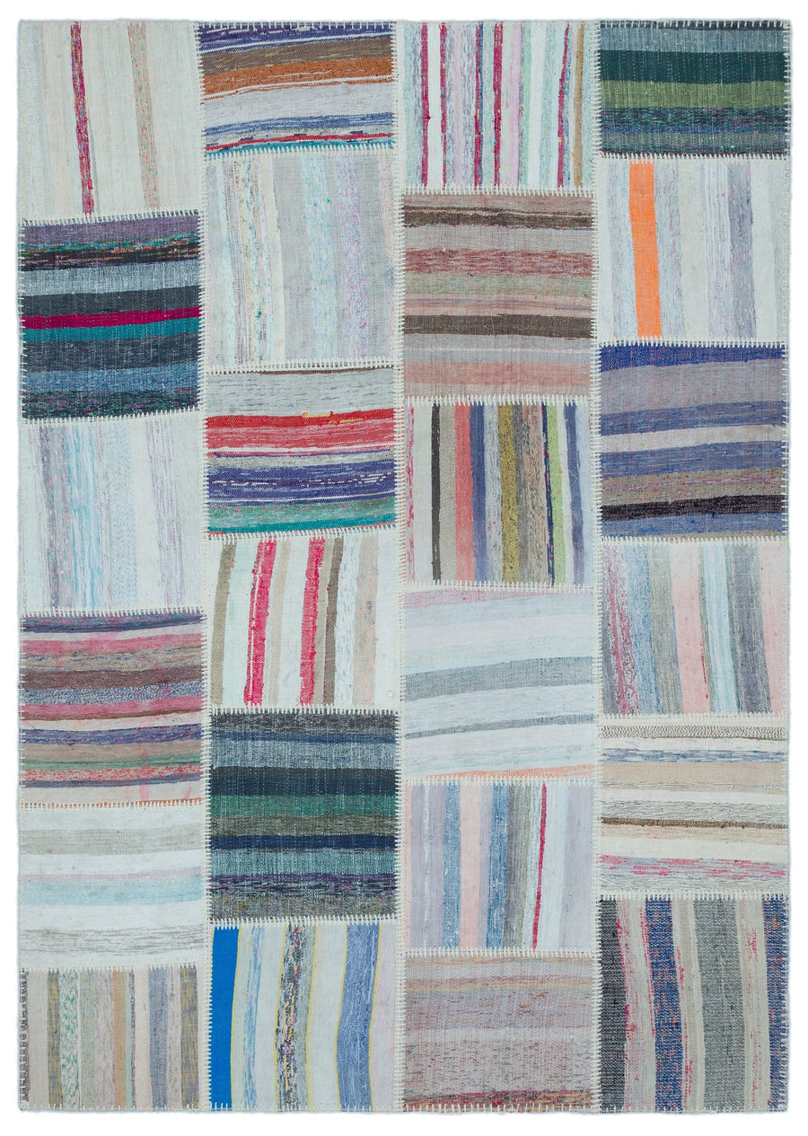 Kenove Çok Renkli ve Gri Çizgili El Dokuma Kilim 160x225 cm
