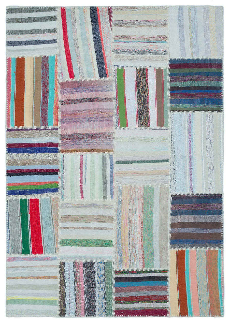Kenove Çok Renkli ve Beyaz Çizgili El Dokuma Kilim 160x228 cm