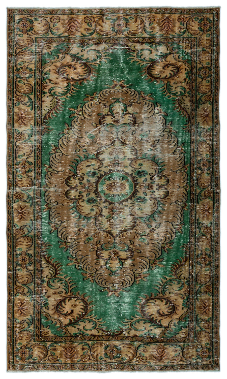 Tirena Yeşil ve Bej Madalyon Desenli El Dokuma Halı 166x275 cm